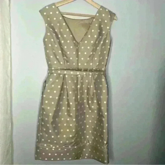 Eliza J Polka Dot Satin Belted Tulip Dress Size 4 Taupe - Picture 5 of 6